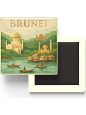 Aesco Brunei - Paper Cut Art - Baskılı Buzdolap Magneti Kare - 9x9 cm