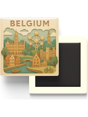 Aesco Belçika - Paper Cut Art - Baskılı Buzdolap Magneti Kare - 9x9 cm