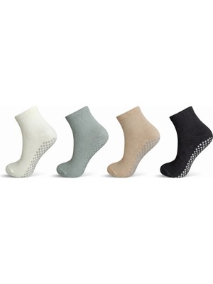 Fantastik Store Kaymaz Tabanlı Yoga Pilates 4’lü Çorap, Silikon Tabanlı Esnek Bilekli Nefes Alan Ev ve Spor Çorabı