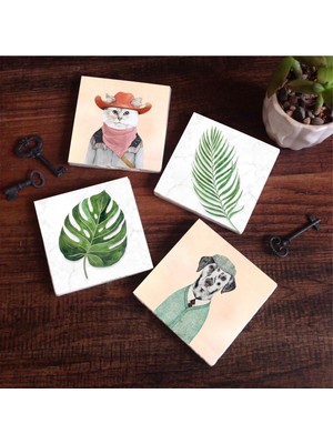 Aesco Pinecone Stone Yaprak, Köpek, Kedi Taş Bardak Altlığı Seti - 4 Parça - Dekoratif, Rustik Mutfak Aksesuarı, 10X10 Cm, Kaydırmaz Tabanlı, Şık ve Dayanıklı SC366