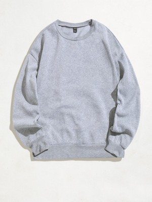 Aesco Tarzsokak Kod Adr-Shen Ezwear Solid Round Neck Sweatshirt Gri, Light Grey, L/xl