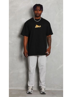 Fantastik Store Erkek Kısa Kol Yazlık Tişört Bisiklet Yaka Baskılı Oversize T-Shirt - Siyah