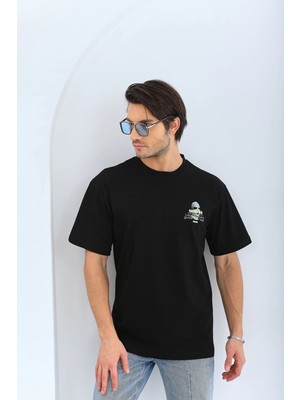 Fantastik Store Erkek Baskılı Bisiklet Yaka Kısa Kol T-Shirt - Siyah