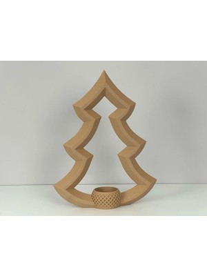 Ulu Pazarlama 3D Baskı Yılbaşı Ağacı Tealight Mumluk 18 cm Dekoratif Çam Ağacı Şamdan Yeni Yıl Masa Süsü