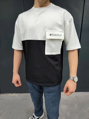 Fantastik Store Erkek Tişört Torba Cepli Parçalı Kısa Kol T-Shirt - Siyah