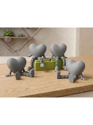 3D Baskı Hareketli Kalp Figürü - Eklemli Dekoratif Oyuncak (1 Adet)-Gri