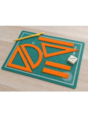 3D Baskı Geometri Cetvel Seti - Iletki, Gönye ve Ölçüm Araçları - Turuncu
