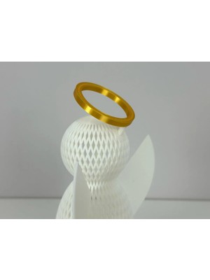 Ulu Pazarlama 3D Baskı File Dokulu Melek Tealight Mumluk 14,5 cm Altın Haleli Dekoratif Fener Şamdan Masa Süsü