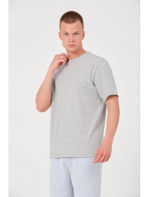 Fantastik Store Erkek Düz T-Shirt Kısa Kol Bisiklet Yaka Regular Fit Rahat Kalıp Günlük Tişört - Gri