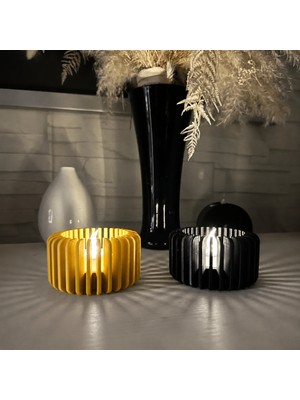 Ulu Pazarlama 3D Baskı Modern Çizgili Mumluk - Tealight Mumluk (1 Adet)-Sarı