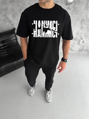 Fantastik Store Erkek Tişört Kısa Kol Bisiklet Yaka Katlanan Hanımcı Baskılı T-Shirt - Siyah