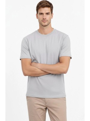 Fantastik Store Erkek Bisiklet Yaka Yazlık Kısa Kol Düz Tişört Regular Kalıp T-Shirt - Gri
