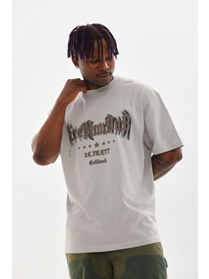 Fantastik Store Erkek Baskılı T-Shirt Kısa Kol Bisiklet Yaka Rahat Kalıp Tişört - Gri
