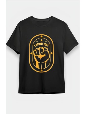 Fantastik Store 1 Mayıs Labor Day Emekçi Temalı Baskılı Oversize Bisiklet Yaka T-Shirt - Siyah