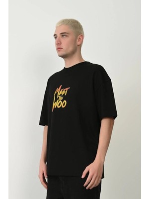 Fantastik Store Erkek Baskıkı Kısa Kok Bisiklet Yaka  T-Shirt - Siyah