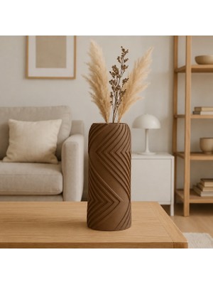 3D Baskı Vector Vazo - Geometrik Çizgili Dekoratif Vazo-Kahverengi
