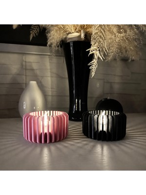Ulu Pazarlama 3D Baskı Modern Çizgili Mumluk - Tealight Mumluk (1 Adet)-Pembe