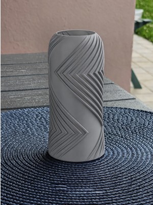 Ulu Pazarlama 3D Baskı Vector Vazo - Geometrik Çizgili Dekoratif Vazo-Gri