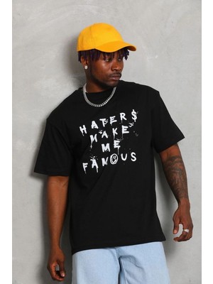 Fantastik Store Erkek Kısa Kol Baskılı Bisiklet Yaka T-Shirt - Siyah