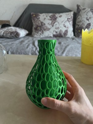 Ulu Pazarlama 3D Baskı Petek Dokulu Vazo - Delikli Dekoratif Vazo-Yeşil