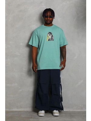 Fantastik Store Erkek Baskılı T-Shirt Kısa Kol Bisiklet Yaka Regular Fit Tişört - Mint Yeşili