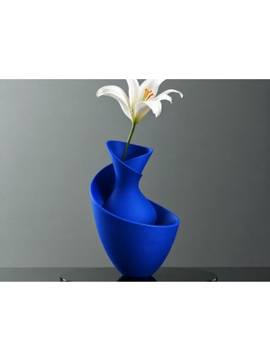 Cotton Soft 3D Baskı Bold Vazo - Akışkan Formlu Dekoratif Vazo-Mavi