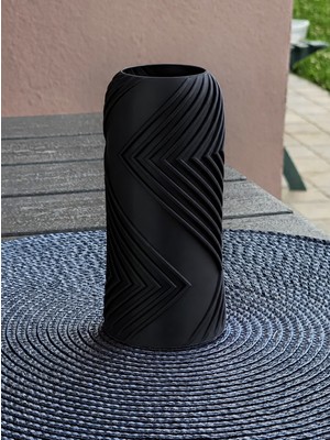 Ulu Pazarlama 3D Baskı Vector Vazo - Geometrik Çizgili Dekoratif Vazo-Siyah