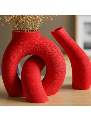 Ulu Pazarlama 3D Baskı Interlocking Vazo - Iç Içe Geçen Dekoratif Vazo-Kırmızı