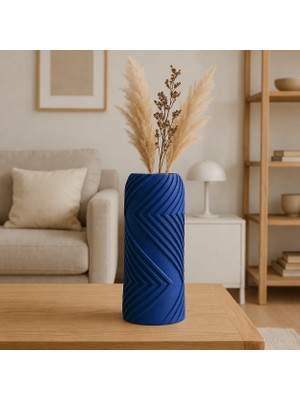 Cotton Soft 3D Baskı Vector Vazo - Geometrik Çizgili Dekoratif Vazo-Mavi