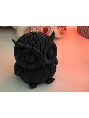 3D Baskı Hareketli Baykuş Figürü - Eklemli Flexi Oyuncak - Siyah