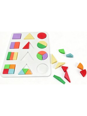 3D Baskı Geometrik Şekiller ve Kesirler Eğitim Seti - Renkli Şekil Eşleştirme Puzzle, Montessori Öğretim Materyali