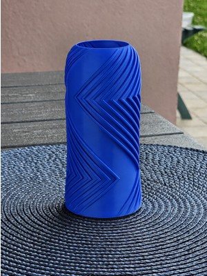 Ulu Pazarlama 3D Baskı Vector Vazo - Geometrik Çizgili Dekoratif Vazo-Mavi