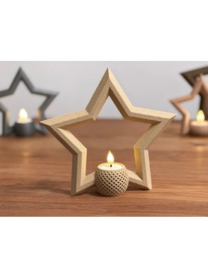 Cotton Soft 3D Baskı Yıldız Tealight Mumluk 18 cm Ayrı Mum Hazneli Dekoratif Yıldız Şamdan Yeni Yıl Masa Süsü