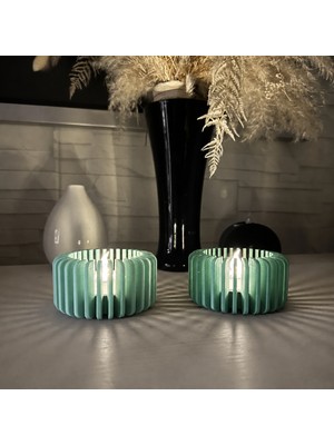 Ulu Pazarlama 3D Baskı Modern Çizgili Mumluk - Tealight Mumluk (1 Adet)-Mint