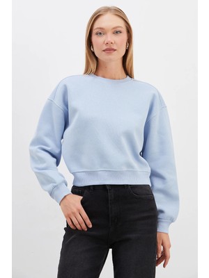 FullaModa 3 Iplik Basic Ribanalı Crop Sweatshirt