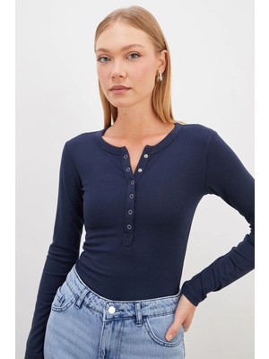 FullaModa Yarım Çıtçıtlı Slim Fit Bluz