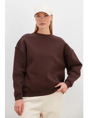 FullaModa 3 Iplik Basic Bisiklet Yaka Oversize Sweatshirt