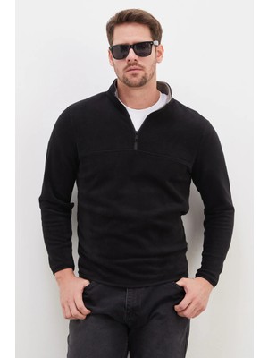 FullaModa Yarım Fermuarlı Dik Yaka Polar Sweatshirt