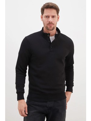 FullaModa 3 Iplik Yarım Düğmeli Dik Yaka Sweatshirt