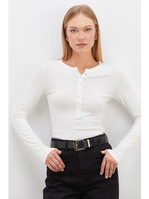 FullaModa Yarım Çıtçıtlı Slim Fit Bluz