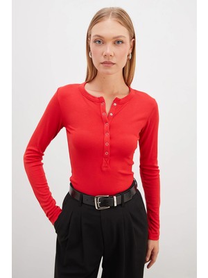 FullaModa Yarım Çıtçıtlı Slim Fit Bluz