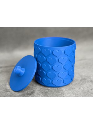 3D Baskı Kalp Desenli Kapaklı Saklama Kutusu - Iki Renkli Organizer - Mavi