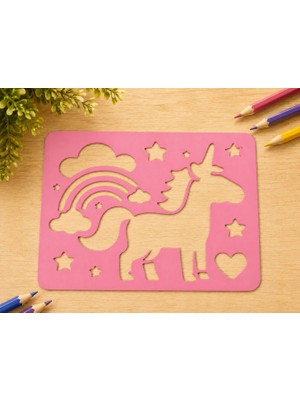 Bezos 3D Baskı Unicorn ve Gökkuşağı Çizim Şablonu - Desen Kalıbı - Pembe