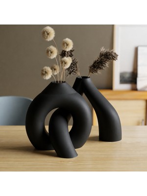 Bezos 3D Baskı Interlocking Vazo - Iç Içe Geçen Dekoratif Vazo-Siyah