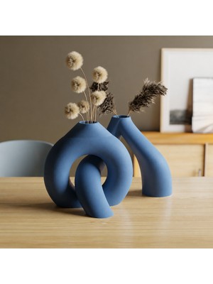Bezos 3D Baskı Interlocking Vazo - Iç Içe Geçen Dekoratif Vazo-Mavi