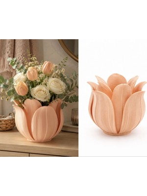 Bezos 3D Baskı Lotus Yapraklı Vazo - Dekoratif Çiçeklik-Turuncu