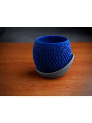 Belirtilmemiş 3D Baskı Küre Saksı - Kafes Dokulu Iki Parçalı Dekoratif Saksı - Mavi-Gri