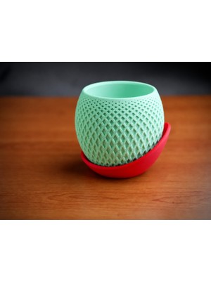 Belirtilmemiş 3D Baskı Küre Saksı - Kafes Dokulu Iki Parçalı Dekoratif Saksı - Mint-Kırmızı