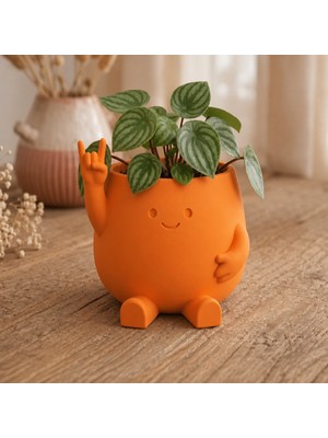 Belirtilmemiş 3D Baskı Smiley Face Planter - Gülümseyen Karakterli Saksı-Turuncu