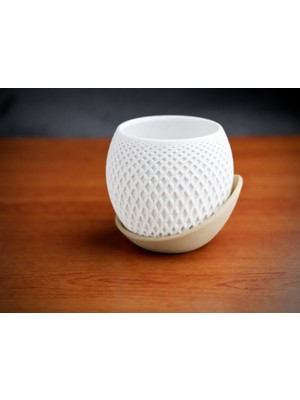 Belirtilmemiş 3D Baskı Küre Saksı - Kafes Dokulu Iki Parçalı Dekoratif Saksı - Beyaz-Bej